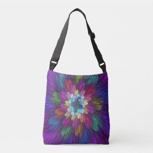 Bolso Cruzado Flor psicodélica colorida Resumen Arte Fractal