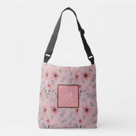 Bolso Cruzado Flor rosa Patrón simple Boho Monograma de cosecha