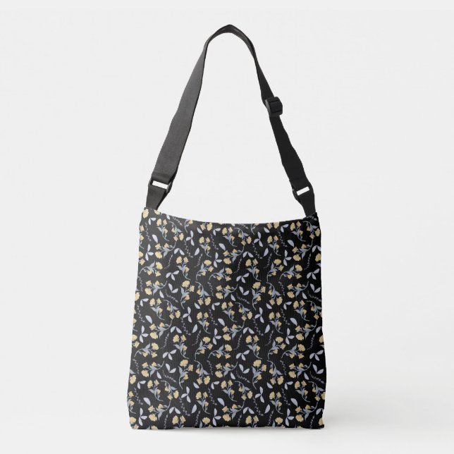 Bolso Cruzado Flor salvaje dorada en negro (Anverso)