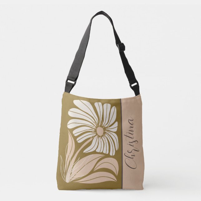 Bolso Cruzado Flor sencilla retro-marfil-marrón (Anverso)