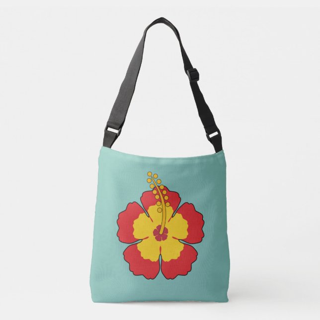 Bolso Cruzado Flor tropical hibiscus roja (Anverso)