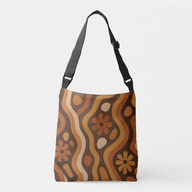 Bolso Cruzado Floral Abstracto Boho Marrón (Anverso)