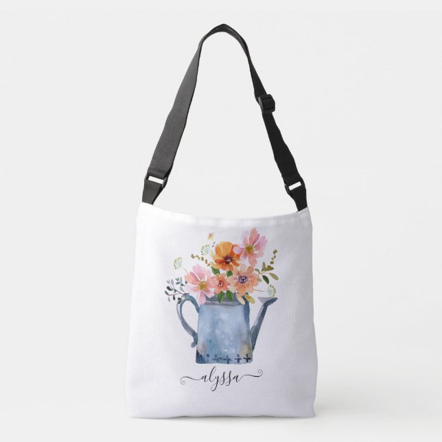 Bolso Cruzado Floral acuática pintada a mano (Anverso)