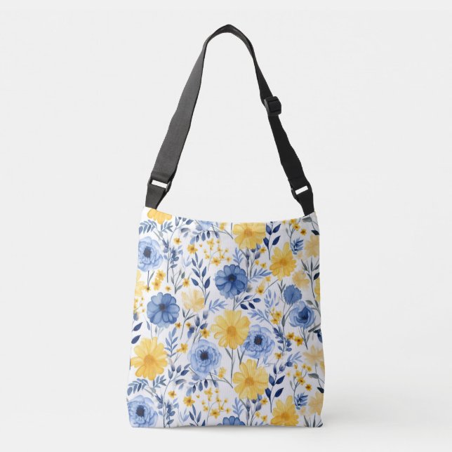 Bolso Cruzado Floral azul y amarilla (Anverso)