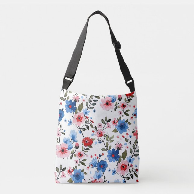 Bolso Cruzado Floral azul y roja (Anverso)