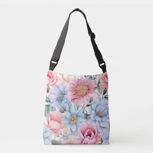 Bolso Cruzado Floral azul y rosa (Anverso)
