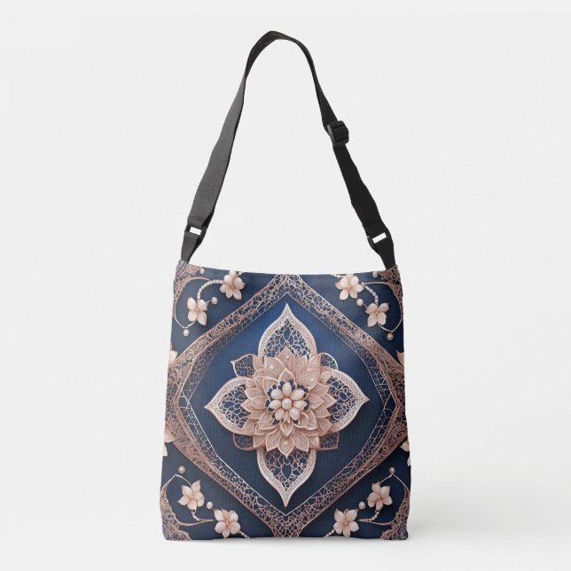 Bolso Cruzado Floral Dark Blue Diamond AI art (Reverso)