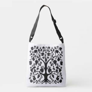 Bolso Cruzado Floral de árbol de la vida #5 negro y blanco