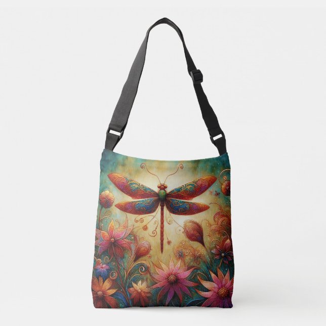 Bolso Cruzado Floral de libélula sincera Resumen arte rosa Verde (Anverso)