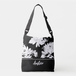 Bolso Cruzado Floral de margarita monogramada en blanco y negro