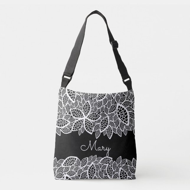 Bolso Cruzado Floral Lace Su Nombre Blanco Negro (Anverso)
