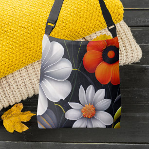 Bolso Cruzado Floral Moderno Para Ella Pretty Chic Negro y Blanc