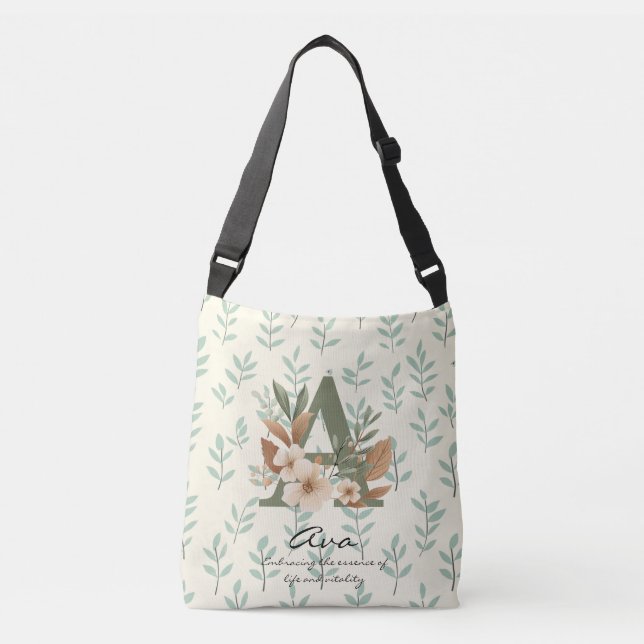 Bolso Cruzado Floral Monogram A – Fresh Botanical Letter Art (Anverso)