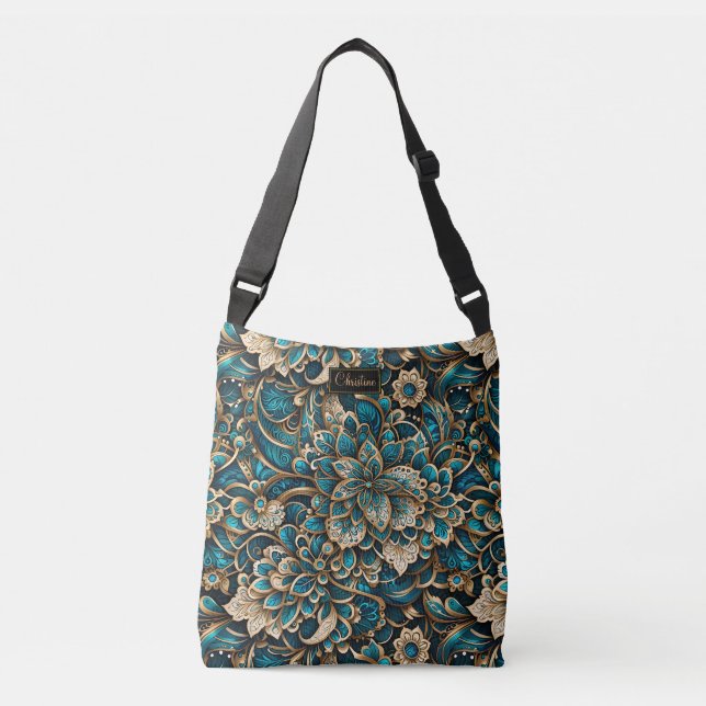 Bolso Cruzado Floral Peacock Blue Mandala (Anverso)