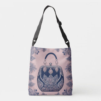 Bolso Cruzado Floral pink and blue AI art 