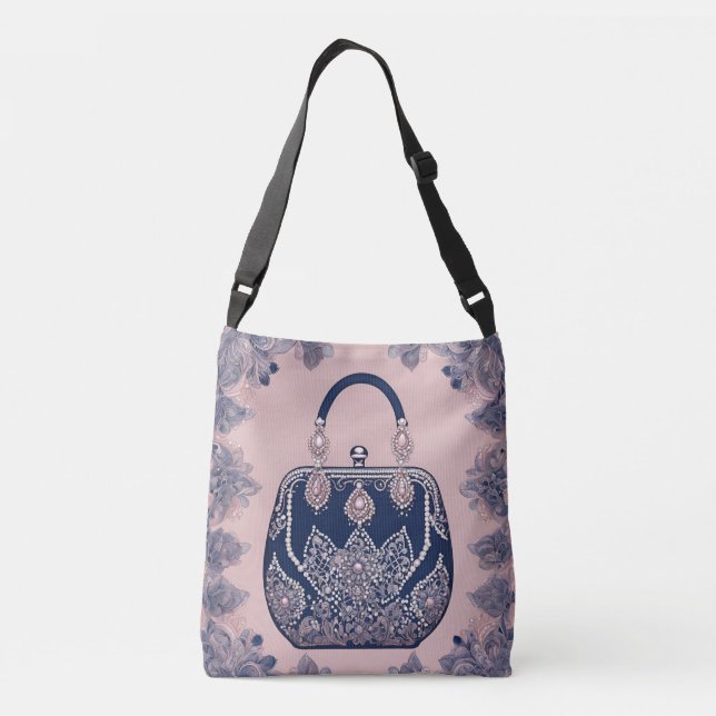 Bolso Cruzado Floral pink and blue AI art  (Reverso)