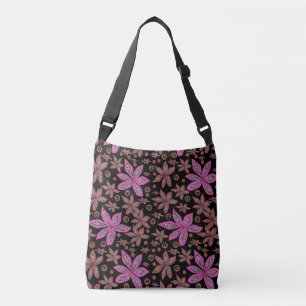 Bolso Cruzado Floral Pods Brown & Fuchsia en Tote negro