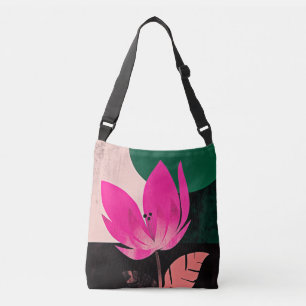 Bolso Cruzado Florecimiento Rosa Audaz sobre Negro