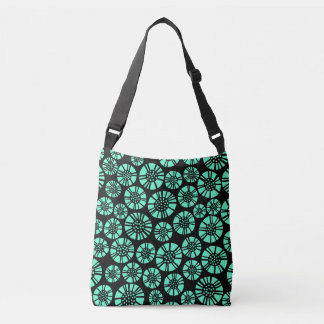 Bolso Cruzado Flores abstractas 031023 - Turquesa en negro