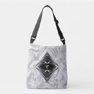 Bolso Cruzado Flores abstractas de plata en seda y arte