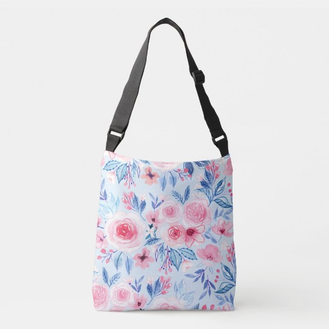 Bolso Cruzado Flores acuarelas y hojas 2 (Anverso)