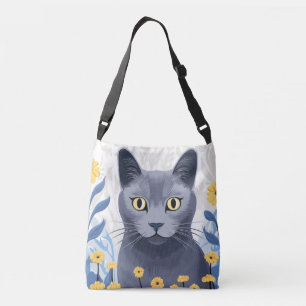 Bolso Cruzado Flores amarillas de gato azul ruso