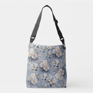 Bolso Cruzado Flores azules, blancas y de oro blandas sobre la s