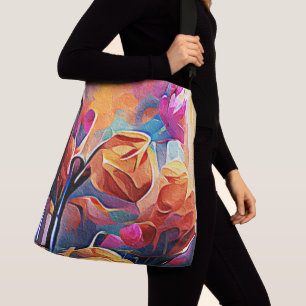 Bolso Cruzado Flores azules rojas Naranja de arte Abstracto flor
