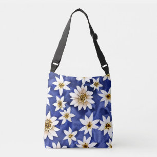 Bolso Cruzado Flores blancas simples en color de agua de fondo a
