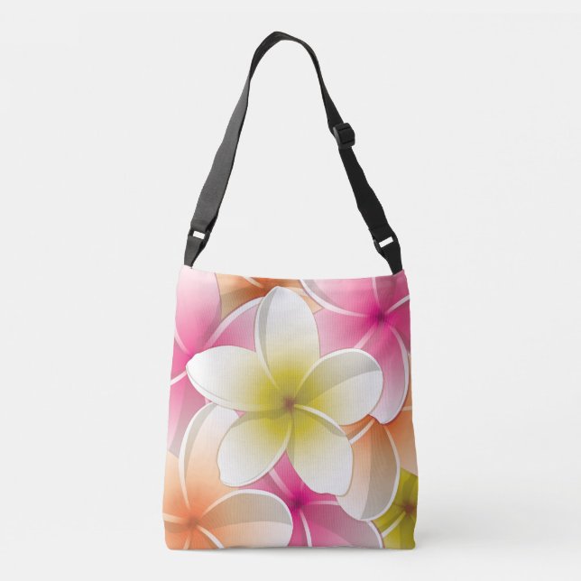 Bolso Cruzado Flores brillantes de Frangipani/ Plumeria (Reverso)