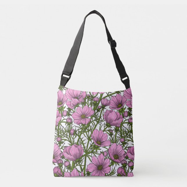 Bolso Cruzado Flores Cosmos rosadas (Anverso)