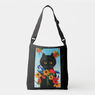 Bolso Cruzado Flores de caída de gato negro
