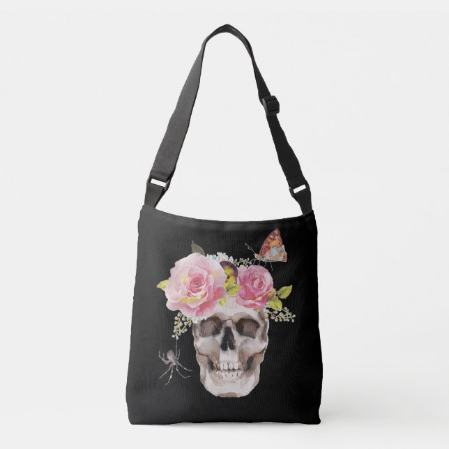 Bolso Cruzado Flores de calavera Mariposa Araña Regalo Halloween (Anverso)