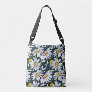 Bolso Cruzado Flores De Chamomile: Acuarela Azul Oscuro.