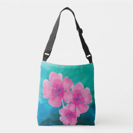 Bolso Cruzado Flores De Color De Agua Prisáceo Con Base Verde Az