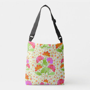 Bolso Cruzado Flores de color pop rosa y verde pálido Naranja