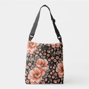 Bolso Cruzado Flores de coral en negro