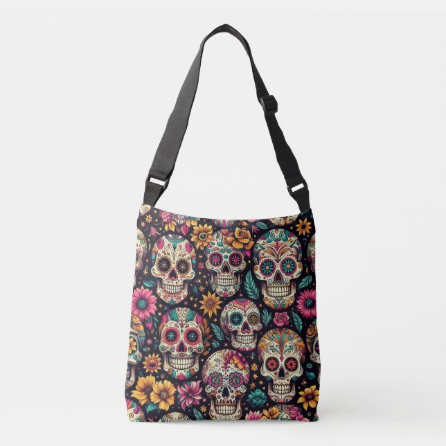 Bolso Cruzado Flores de cráneo de azúcar (Anverso)