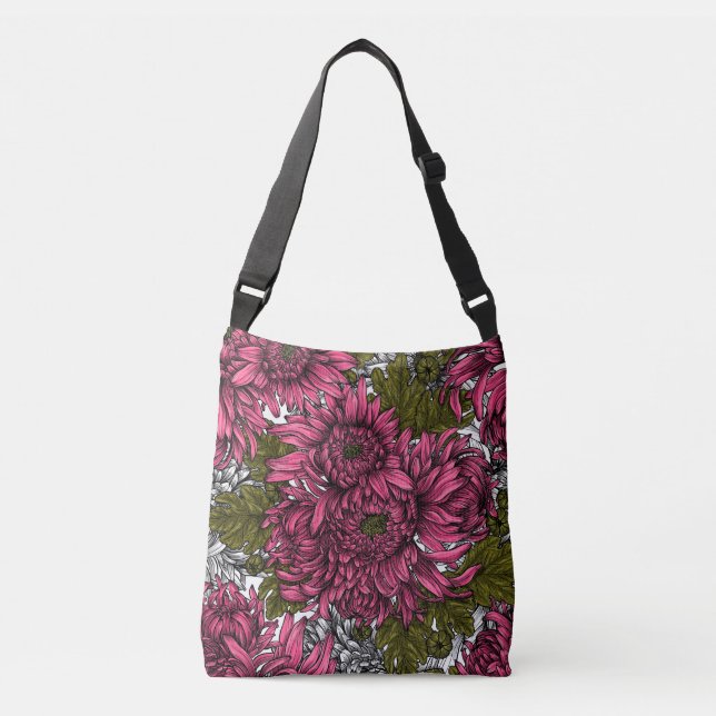 Bolso Cruzado Flores de crisantemo rosa (Anverso)