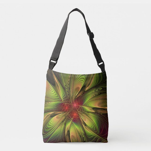 Bolso Cruzado Flores de fantasía fractal blandas y tendientes (Anverso)