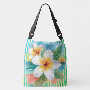 Bolso Cruzado Flores de Frangipani, Patrón de Línea Amarillo Tur
