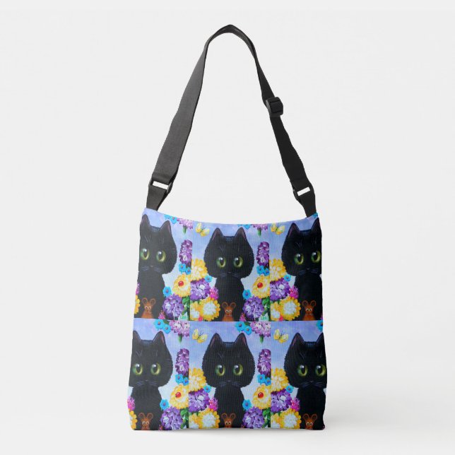 Bolso Cruzado Flores de gato negro (Anverso)