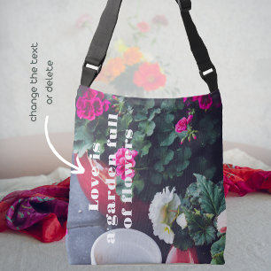 Bolso Cruzado Flores de geranio de jardín rosa y blanco