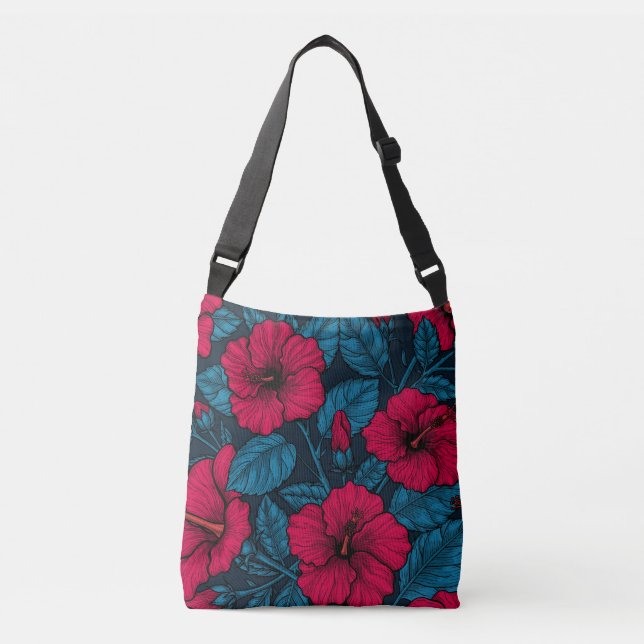 Bolso Cruzado Flores de hibiscos rojos (Anverso)