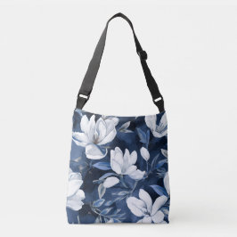 Bolso Cruzado Flores de Magnolia Blancas, Fondo Azul