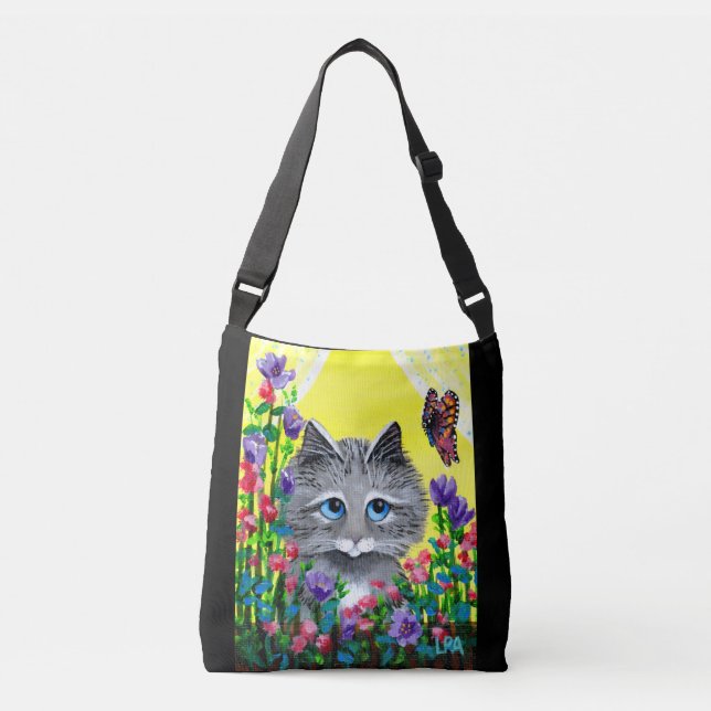 Bolso Cruzado Flores de mariposas Gray Tabby (Anverso)