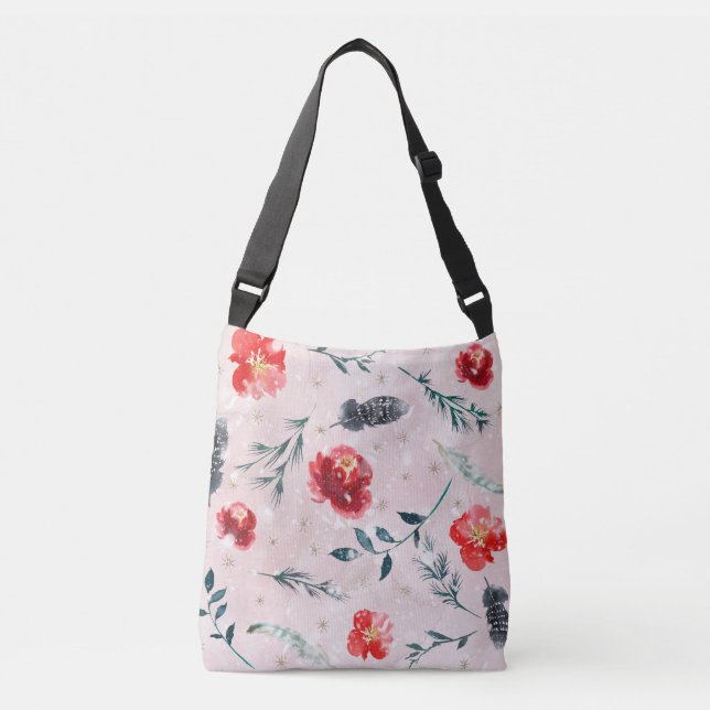 Bolso Cruzado Flores de Navidad Hojas Patrón Boho (Anverso)