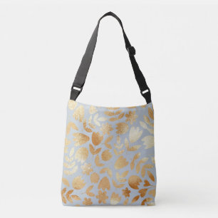 Bolso Cruzado Flores de oro, fondo azul, imitación de Relieve me