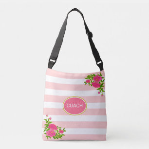 Bolso Cruzado flores de peonía en rayas rosadas y blancas