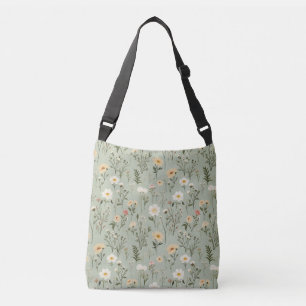 Bolso Cruzado Flores de pradera encantadoras en verde